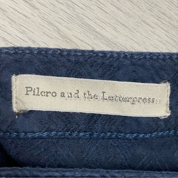 Pilcro & The Letterpress | Navy Blue Textured Script Style Skinny Pants Size 28 - Picture 7 of 9